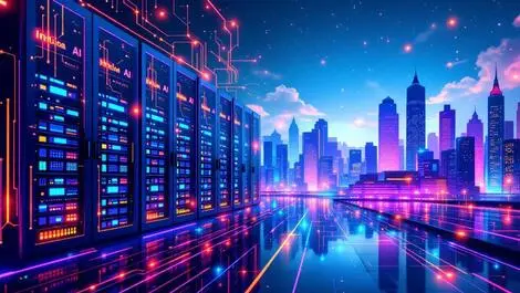 Modern data center ai neural network urban indian cityscape infrastructure