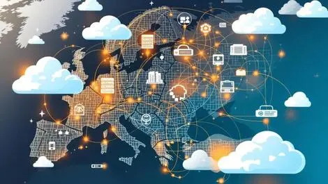 Interconnected data servers cloud platforms map europe north america expansion
