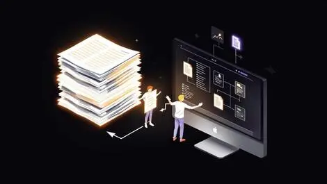 Detailed illustration stack papers transforming organized digital files