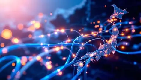 Fiber optic cables glowing light pulses network japan map tech