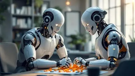 Realistic humanoid robot human collaboration office puzzle ai control