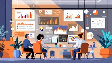 Digital illustration business office charts graphs ai data analysis smart workflow