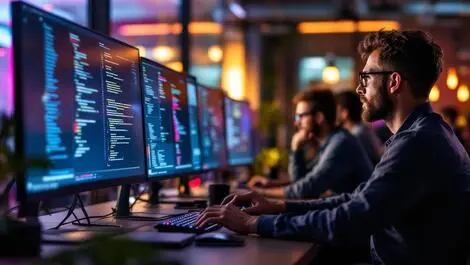 Canadian software developers collaborating modern office teamwork innovation