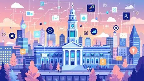 City hall building digital interface technology integration public sector north american cityscape