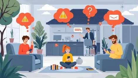 Anxious australian people receiving suspicious messages warning icons