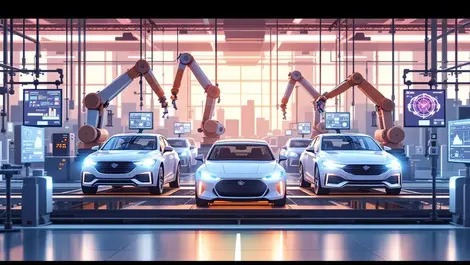 Automated vehicles robotic arms car assembly line dubai modern industry