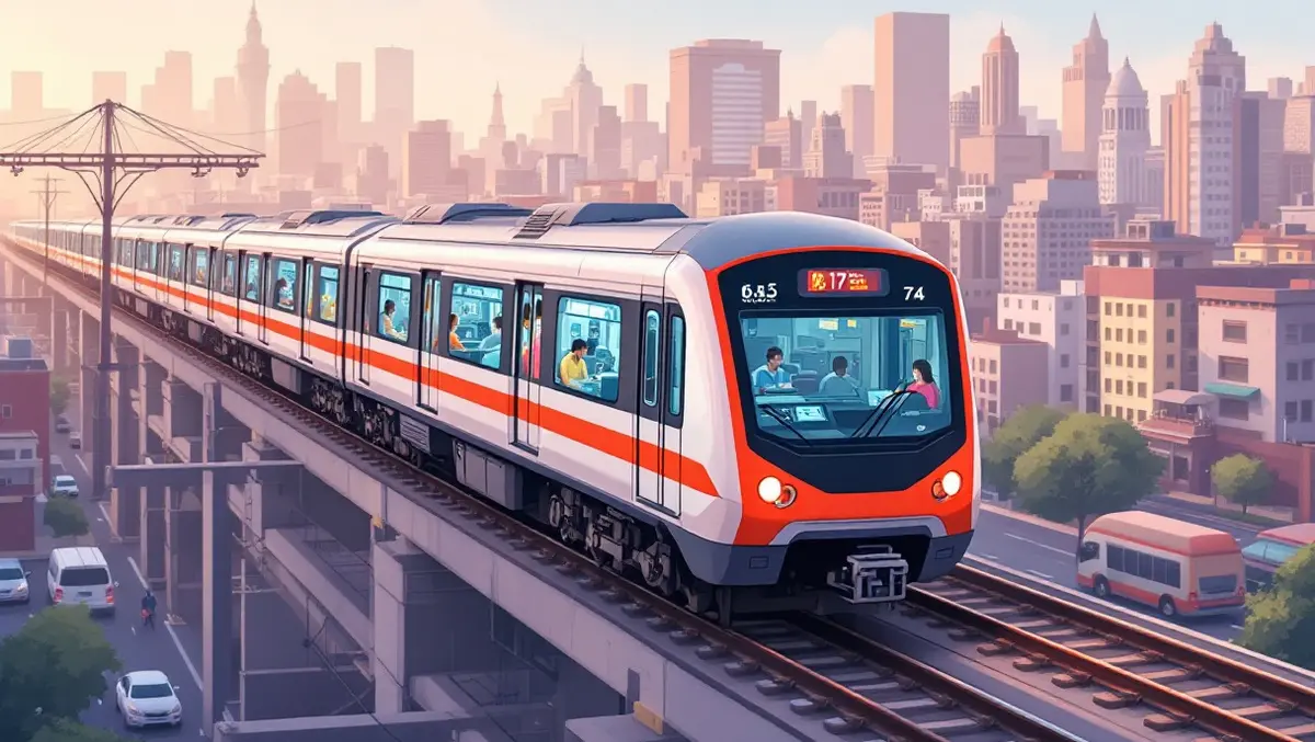 Modern indian metro train elevated tracks cityscape control system passengers