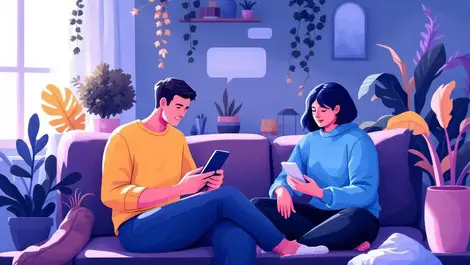 Australian couple online chat smartphones support connection modern home plants