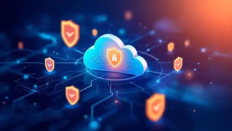 Interconnected cloud icons with secure shields protected cloud networks ai applications