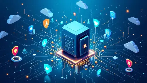 Secure digital vault shields cloud icons ai powered data protection