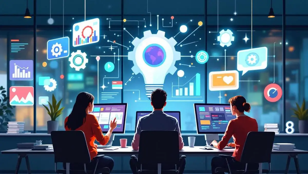 Modern office collaboration digital illustration automation integration connections