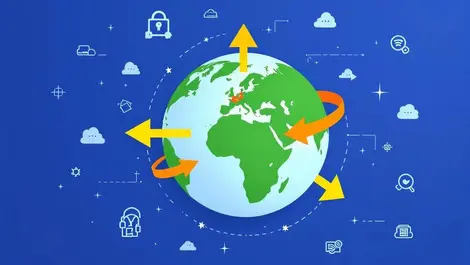 Digital illustration globe expansion europe middle east africa cloud security