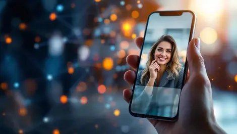 Smartphone identity verification face recognition global expansion map network lines