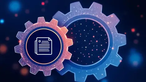 Interlocking gears ai technology contract management automation digital illustration