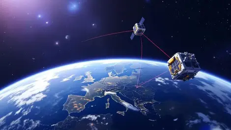 Dual cubesats magnetic attitude control above europe earth view