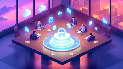 Australian boardroom glowing lock table data lifecycle privacy