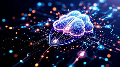 Abstract circuit shield cloud ai brain network cybersecurity lock