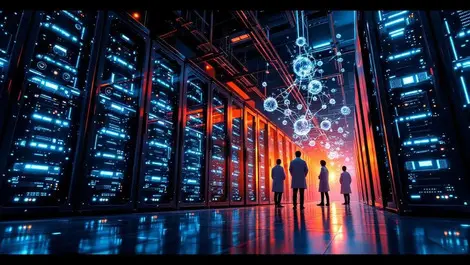 Supercomputer data center scientists holographic molecular research