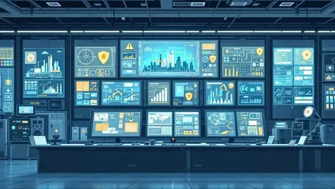 Modern industrial control room cyber secure factory screens