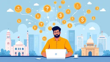 Editorial india cookies tracking flows into buildings flat illustration